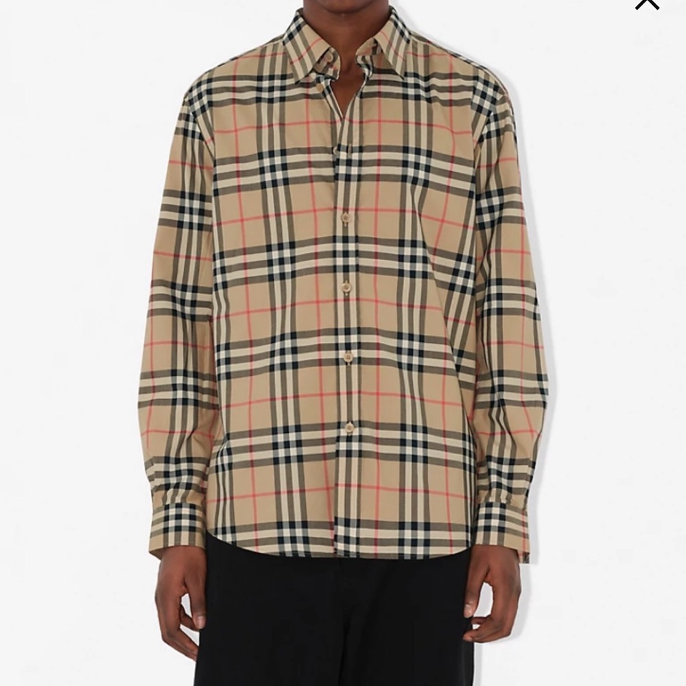 Classic Men Burberry Beige Checkered Men's Button-Down Shirt